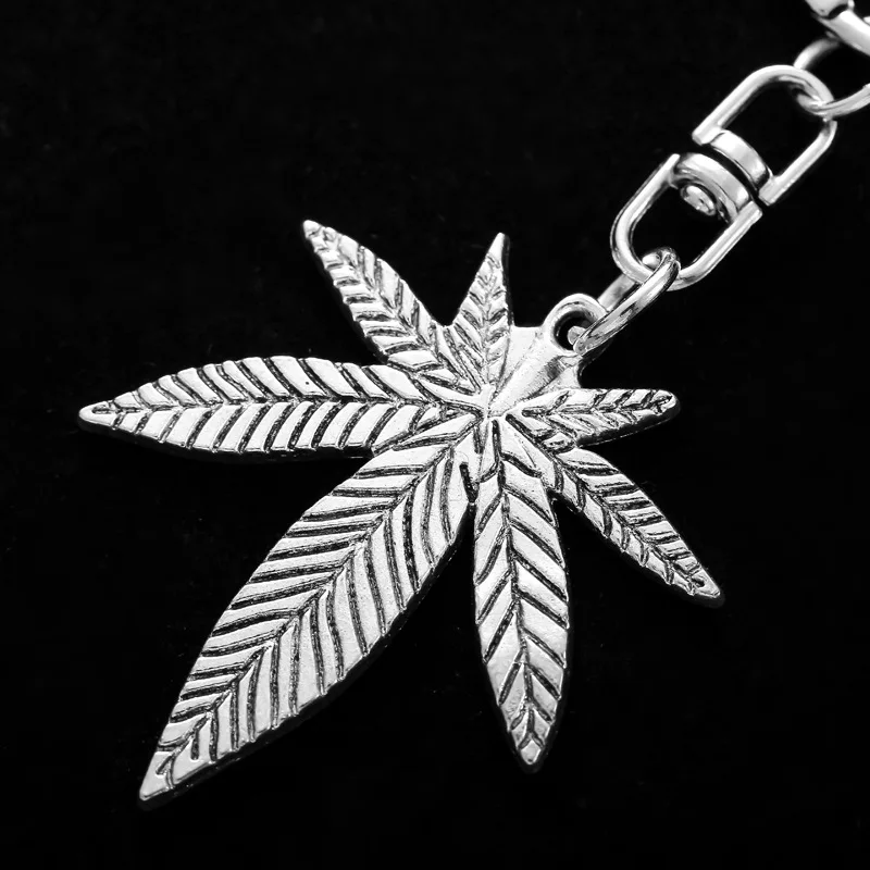 weed keychain Key Ring Metal Key Chain Keychain Jewelry Antique Gold Color Bronze Silver Color Plated Maple Leaves