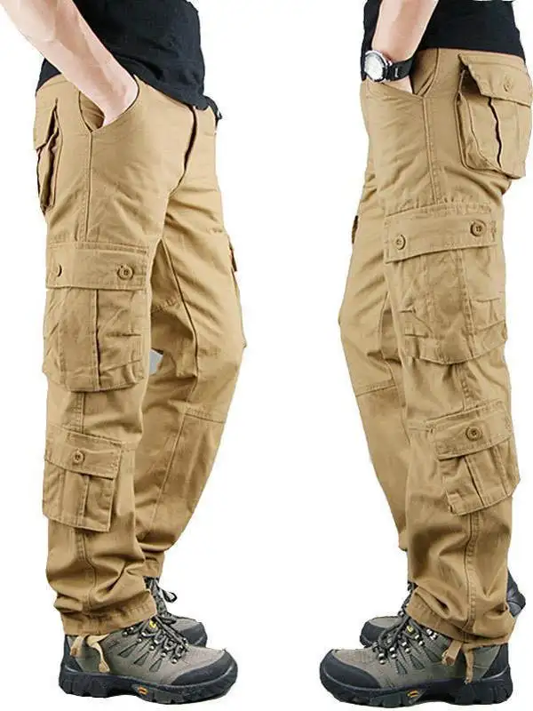 

Men's Outdoor Work Trousers Multi-ket Straight Leg High Waist Cotton Blend Breathable Casual Pants Pure Color