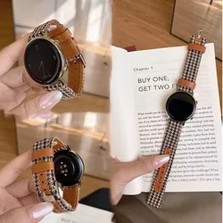 Canvas Houndstooth Leather Strap for Samsung Galaxy Watch 7 6 3 4 5Pro Active 41/45mm Band for Amazfit GTR Huawei GT2 3 42/46mm