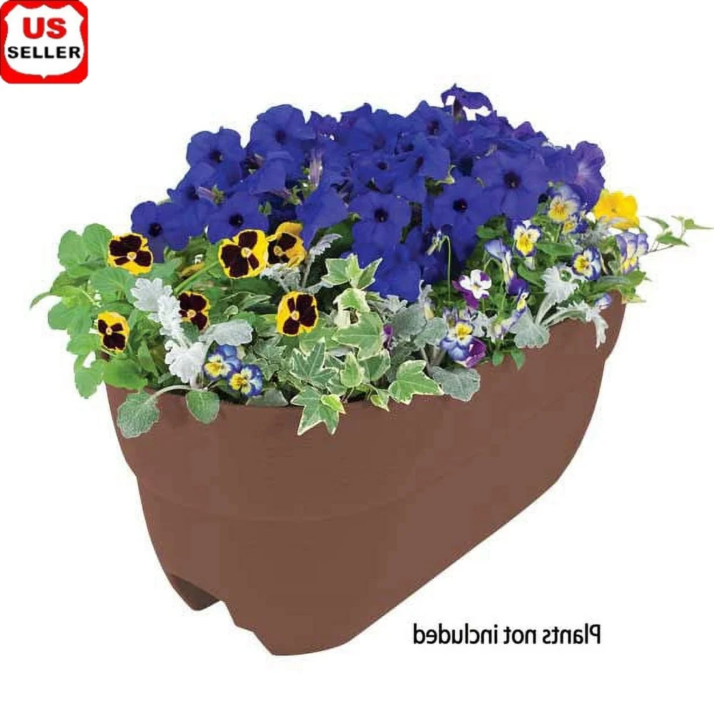 

Self-Watering Rail Planter Box Weatherproof Garden Grow Kit Durable Resin with Drainage Herbs Flowers Vegetables Balcony Deck