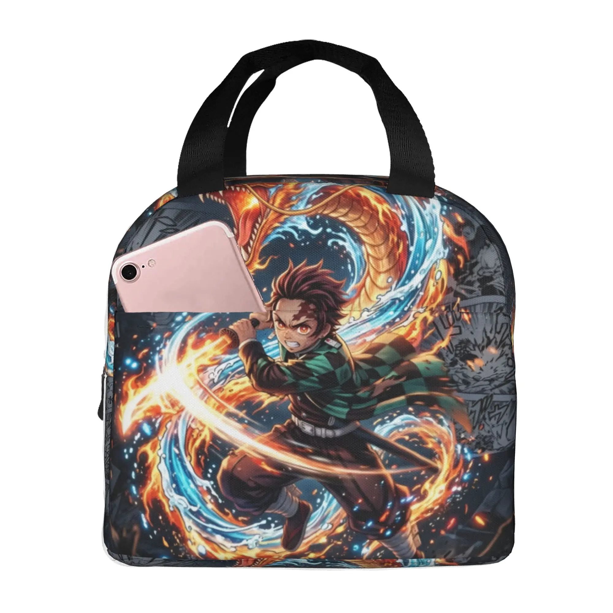 Custom D-Demons Slayers Insulated Lunch Bags Women Cartoon Anime Resuable Thermal Cooler Food Lunch Box Outdoor Camping Travel