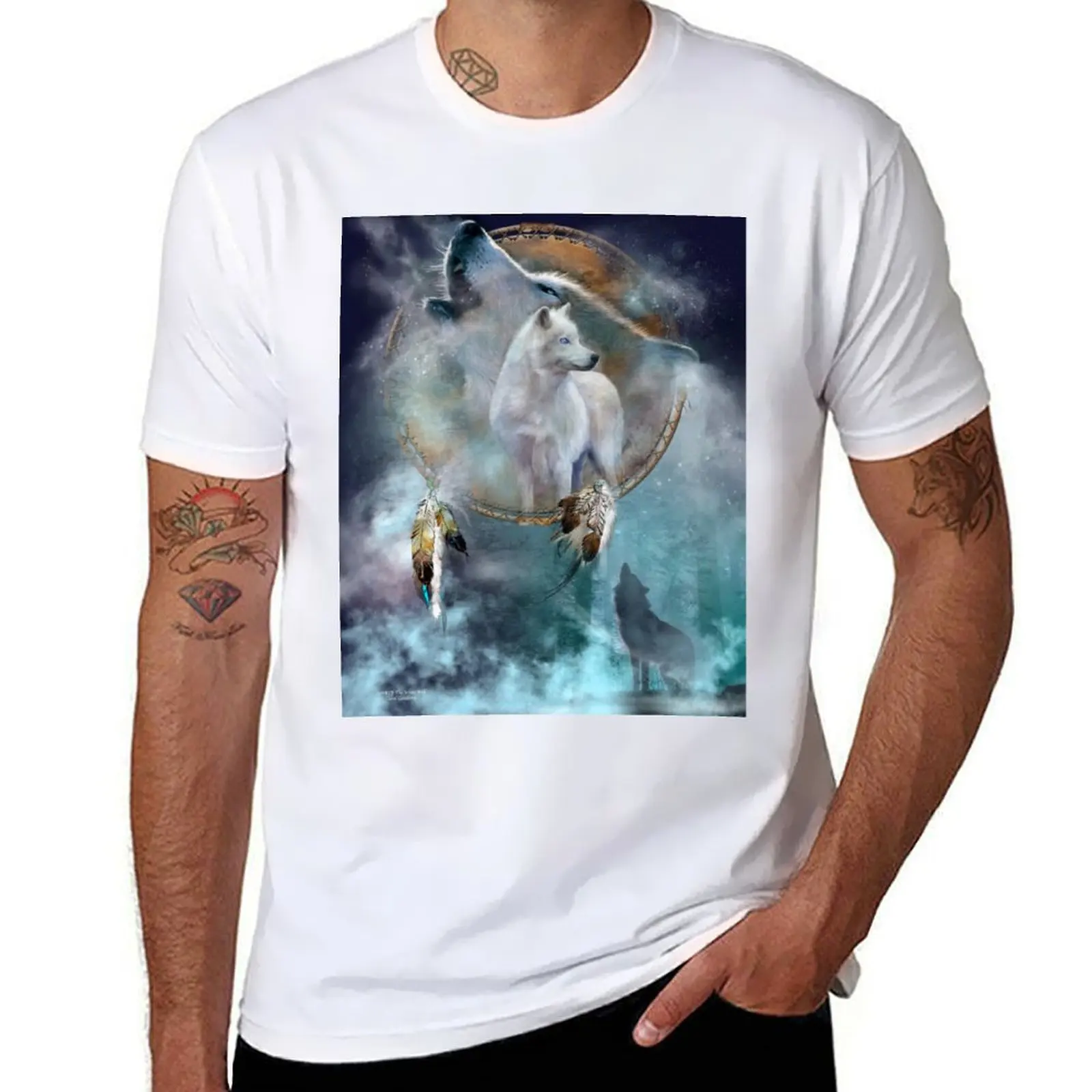 

Dream Catcher - Spirit Of The White Wolf T-Shirt heavyweights plus size clothes man t shirt mens graphic t-shirts anime