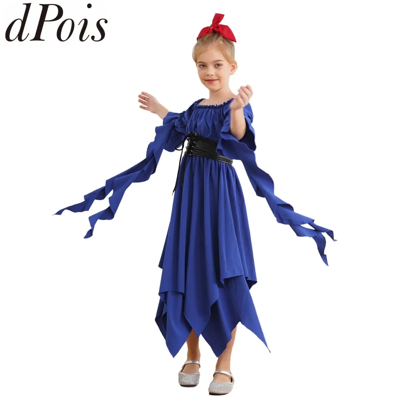 

Kids Girls Medieval Victorian Era Layer Dress Celtic Ruched Bodice Fairy Goddness Costume Renaissance Vestido Princess Outfit