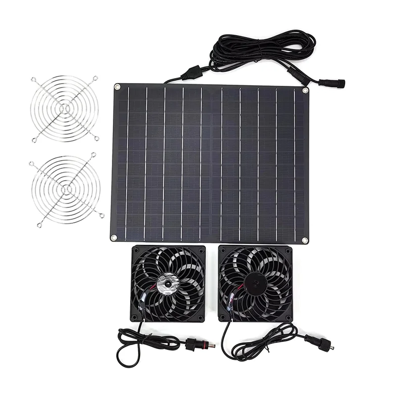 

HRBAJ-Solar Exhaust Fan Ventilator 15W 12V–Dual Fan, Solar Panel Powered Air Extractor For Chicken House Use