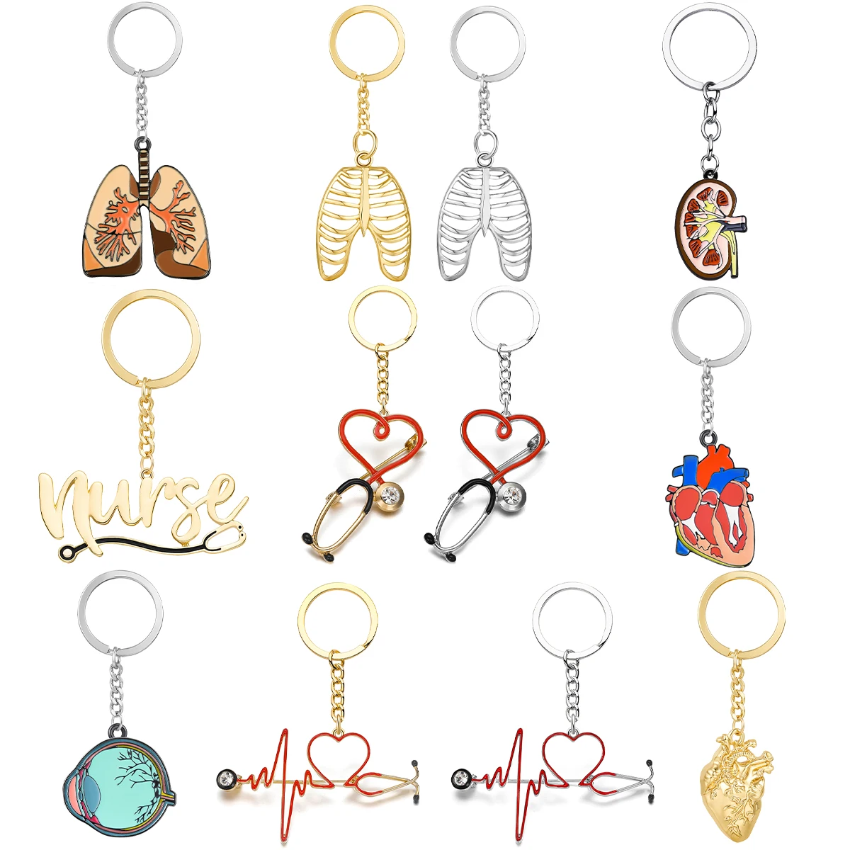 Catuni Medical Nursing Keychain Pendants Cute Stethoscope Heart Eye Key Ring Accessories Gifts for Doctors Nurses