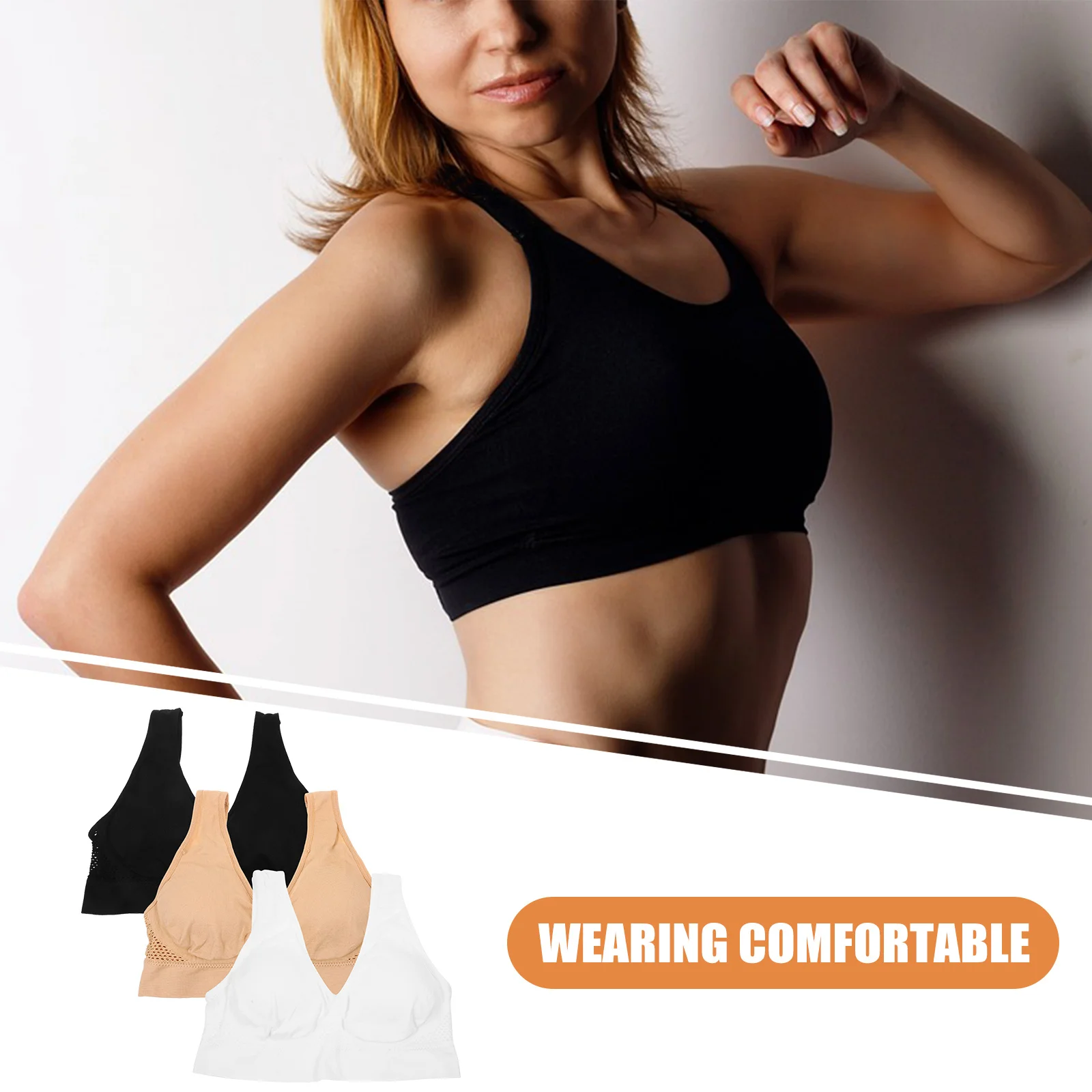 

3Pcs Plus Size Workout Sports Bra Breathable Mesh Hole Soft Nylon Gym Tops Women Fitness Running Jogging Bra Sets