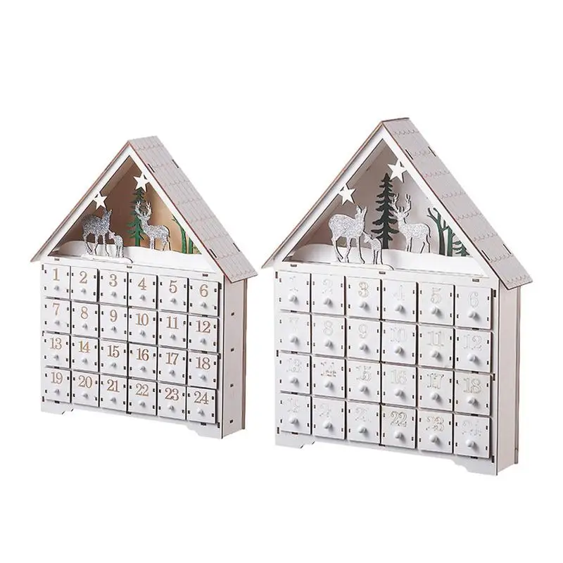 Christmas Advent Calendar Wooden Christmas Advent Calendar House Shape 24 Empty Drawers and LED lights Holiday for Countdown