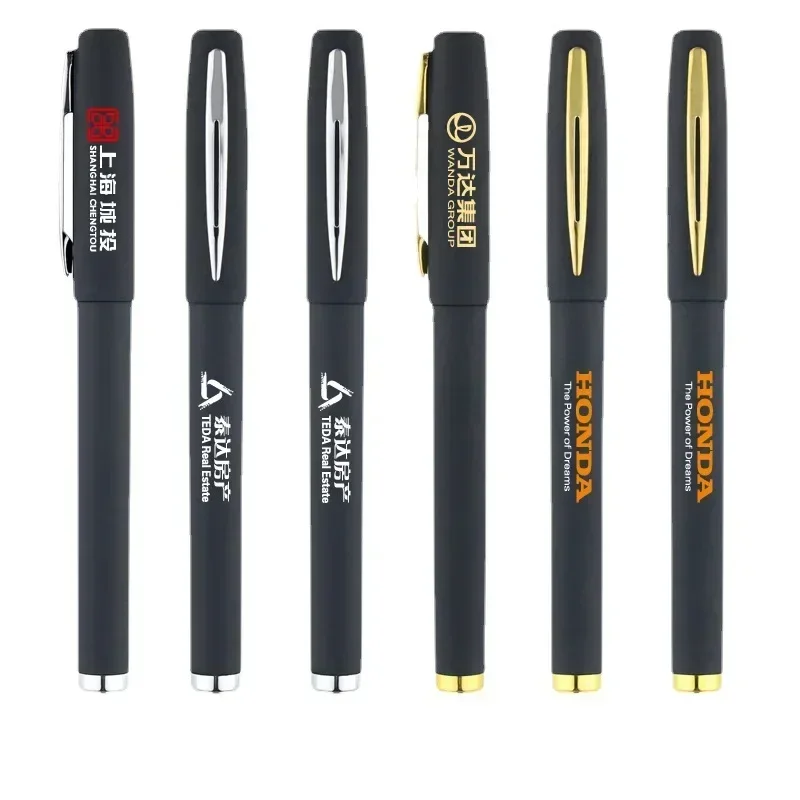 Free Custom Logo Wholesale Metal Pen Clip Business Advertise Signature Pen 0.5 Black Bullet Head Carbon Gel Pen