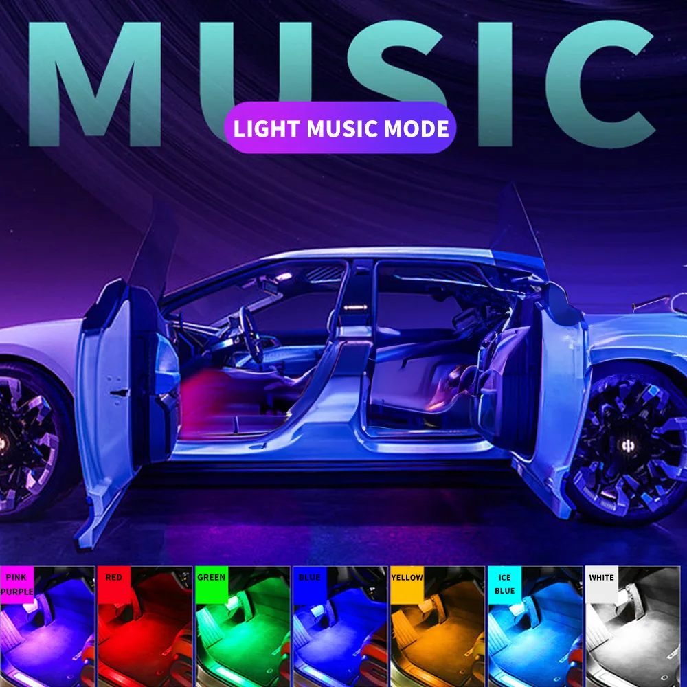 Car Interior RGB LED Strip Light Styling Decoration Music Voice Control Atmosphere Lamps Accessories