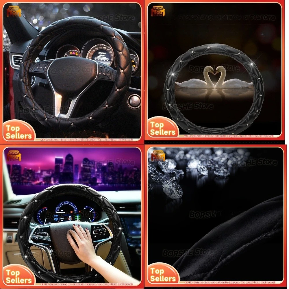 

2026 Suitable for Various Car Models Rhinestone Swan Steering Wheel Cover Cute Korean Style Diamond Decorated Universal Winter