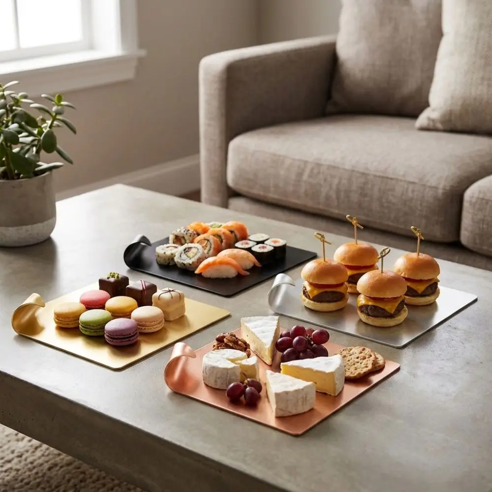 

Aluminum Alloy Dessert Cake Plate Rolled Hem Design Rust-proof Dining Plate Serving Platter Bread Tray Fruit Tray