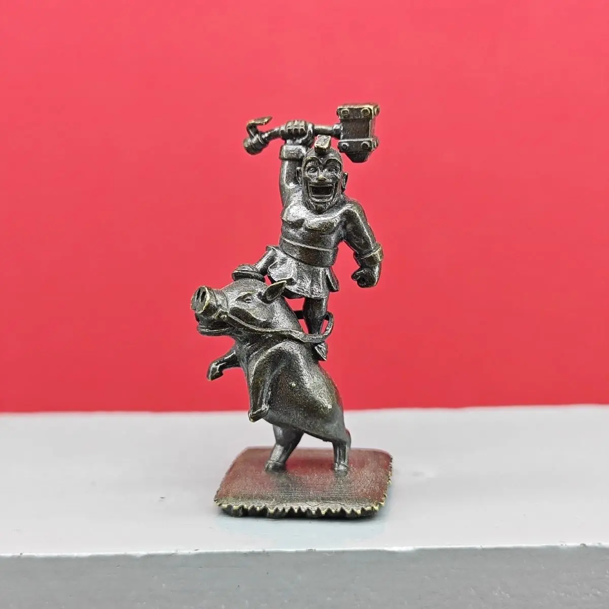 Orc Warrior Riding Boar Vintage Metal Mini Figurine Copper Miniature DIY Desktop Decor Statue