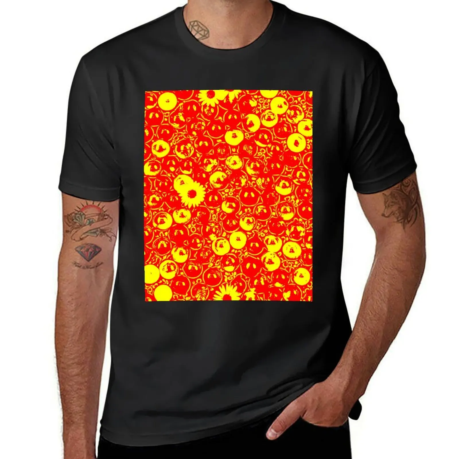 Marbles And Daisies - Red, Yellow Abstract T-Shirt Blouse blacks vintage clothes Men's t shirts