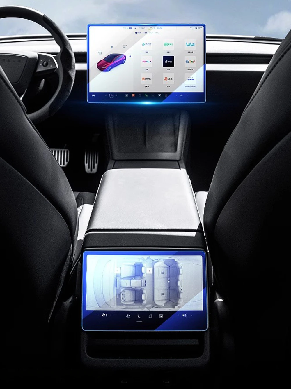 Displayschutzfolie aus gehärtetem Glas, passend für 2026 Tesla Model Y L 6-Sitzer Juniper Launch, 16-Zoll-Frontdisplay, Rückseiten-Displayschutzfolien-Set – Detail 3