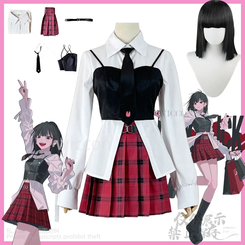 

Qiao Ling Cosplay Anime Link Click Costume Jirai Kei Girls JK School Uniform Dress Plaid Skirt Fashion Y2K Lolita Halloween Cos