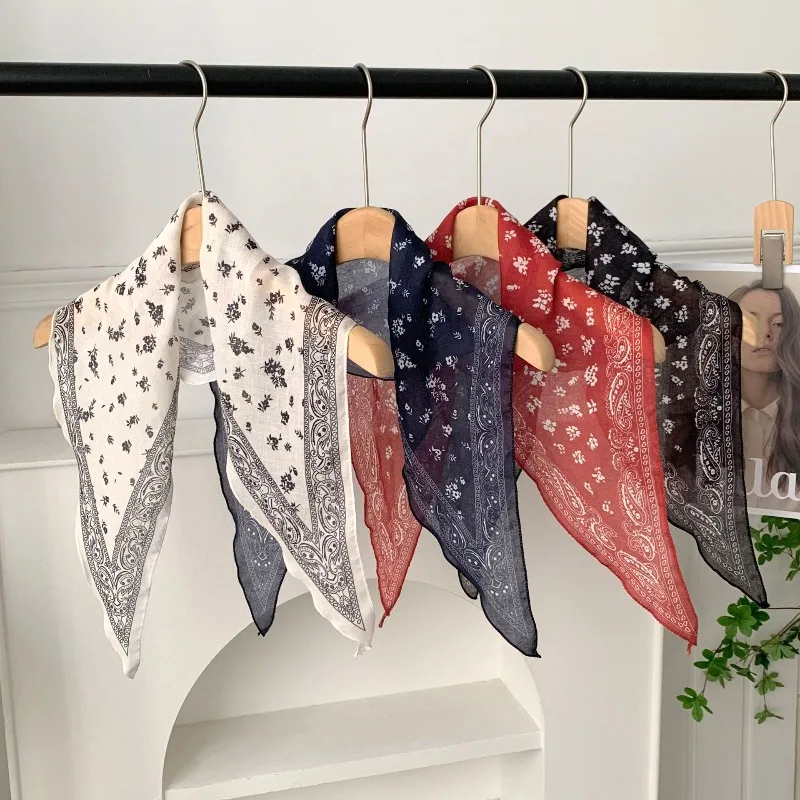 Vintage Retro Printed Head Wrap Scarf Hair Bandana for Jeans Waist Accessory Soft Chiffon Lightweight Versatile Multifunctional