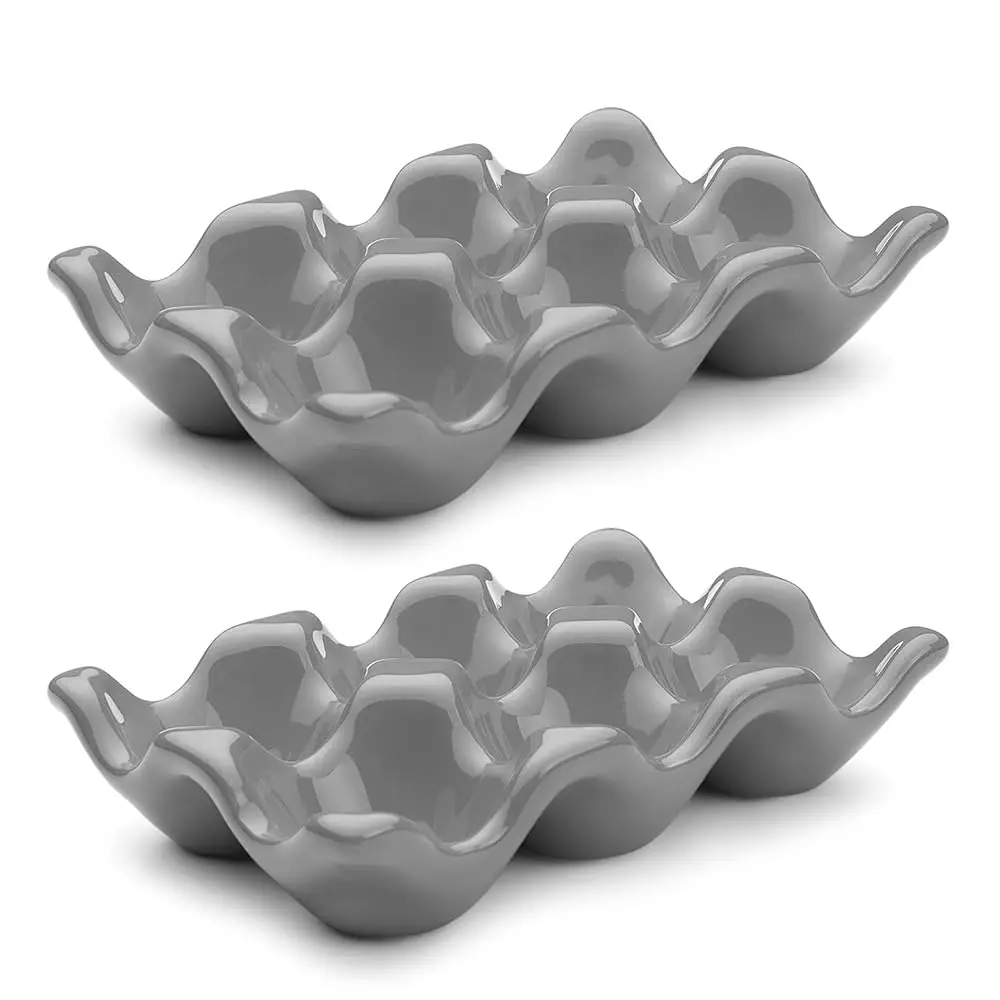 

Porcelain Egg Crate - 6-Egg Acity Ceramic Egg Tray, Half Dozen Egg Holder For Fridge, Countertop Display - Gray Decorative