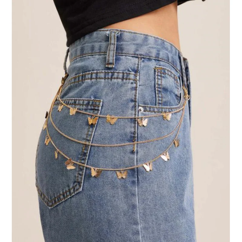 1pc  Fashion Layered Butterfly Waist Chain – 3-Tier Design with Flowing Charms for Effortless Outfit Styling.