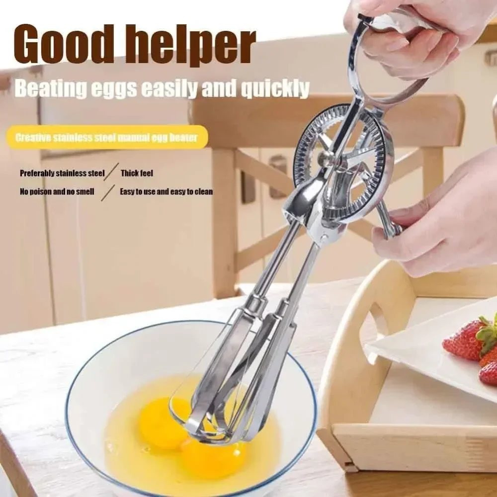 Egg Beater Stainless Steel Manual  - Dual Rotation - Multifunctional - Kitchen Utensils，Manual Breast Beater, Cream Mixer