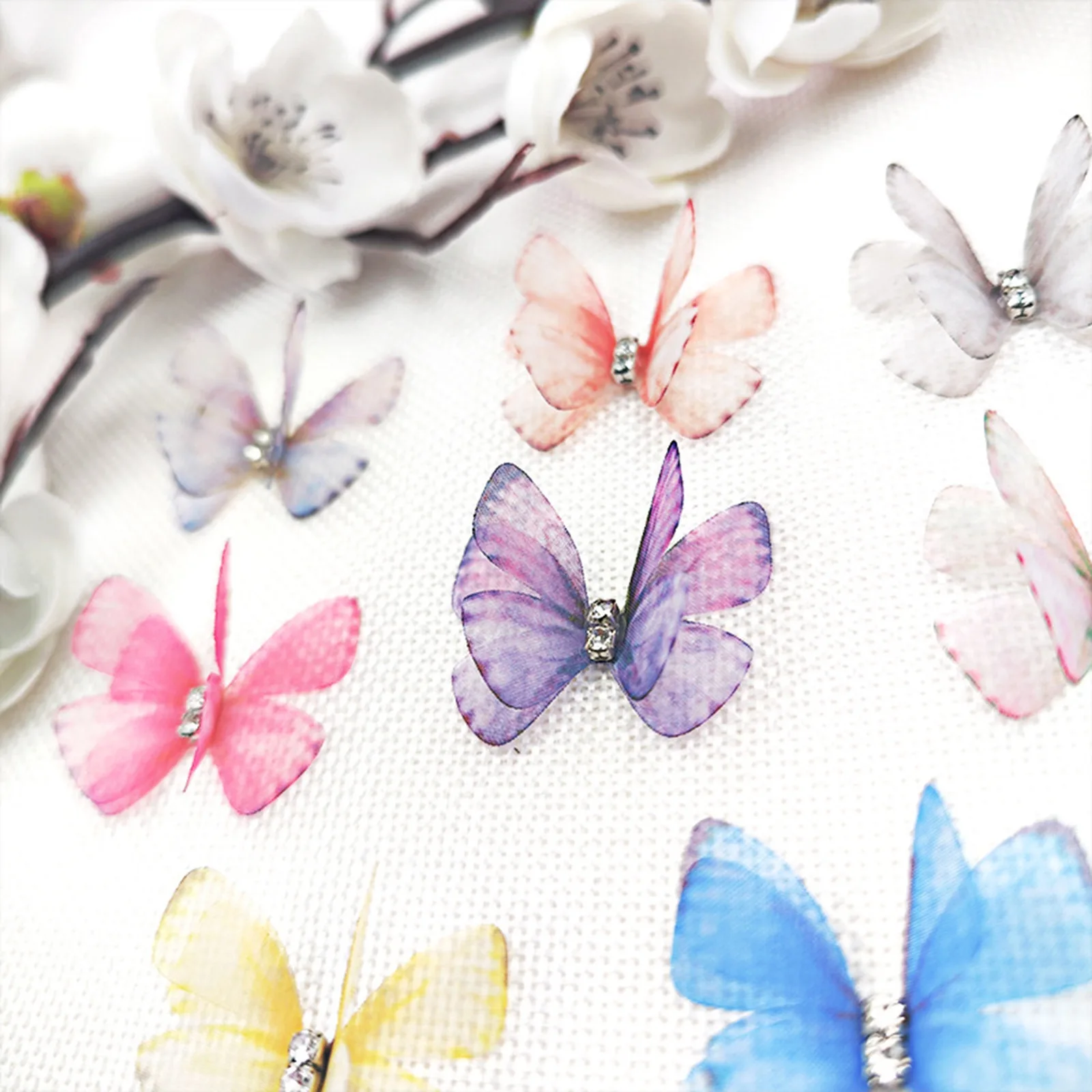 20pcs New Multilayer Polyester Butterfly DIY Handmade Craft Multicolor Jewelry Earrings Necklace Dress Rhinestone Accessories