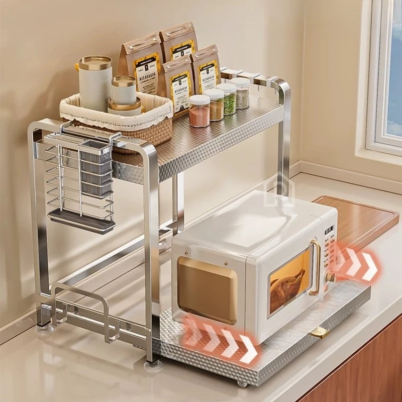 Pull Out Drawer Shelf for Kitchen,Thick 201 Steel Microwave Rack,Adjustable Layer Rice Cooker Stand,Heavy Duty Cooking Organizer