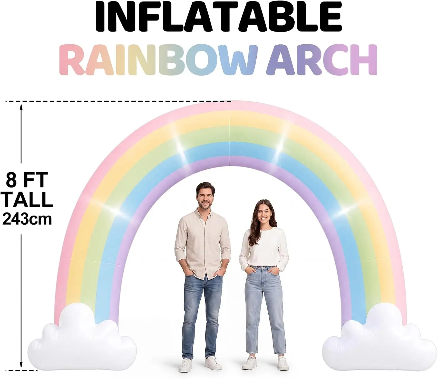 Pastel Rainbow Arch Blow Up Lawn Decor Giant Inflatable Yard LED Garden Party Archway Holiday Birthday Wedding Baby Shower