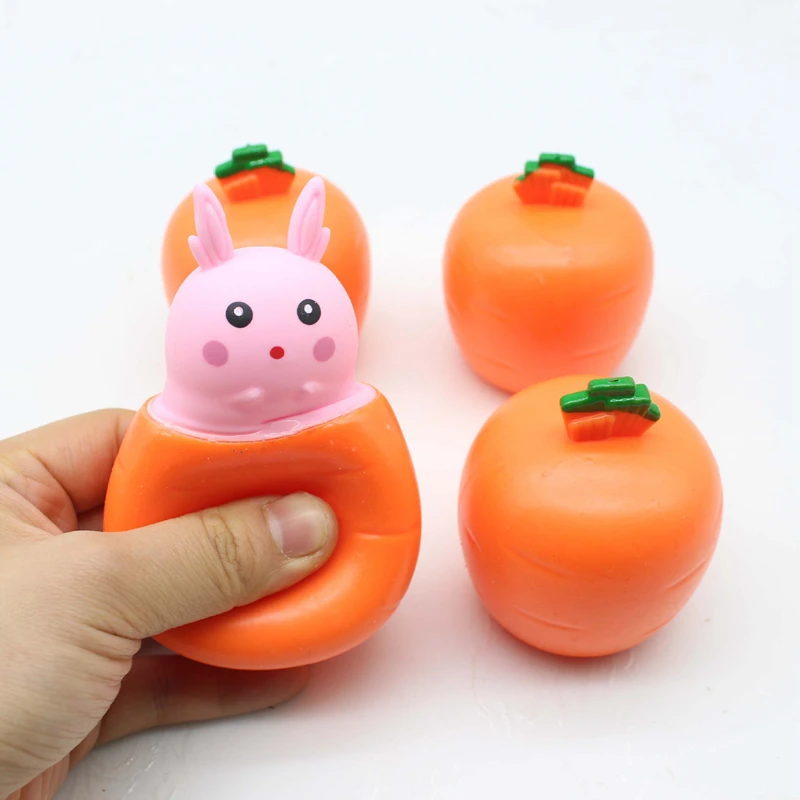 1PC Rabbit Carrots Decompression Toy Thermoplastic Rubber Squeeze Bouncy Ball Bunny Toys Easter Party Decor DIY Home Supplies