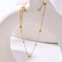 Stainless Steel Ball Bead Chain Necklace for Women, Minimalist Gold Plated Waterproof Jewelry