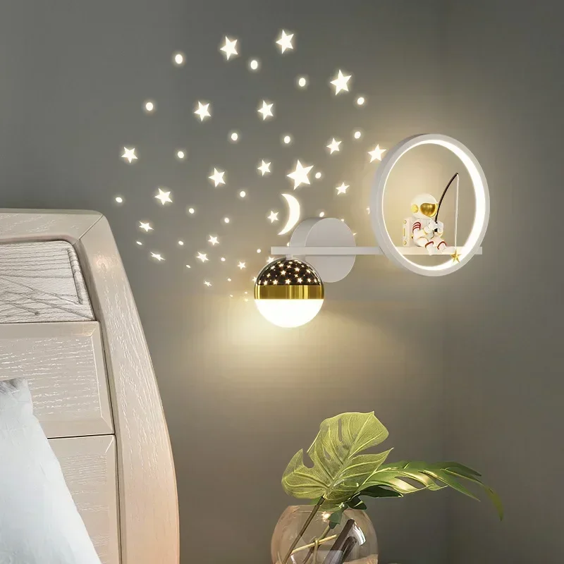 Children\'s Living Room Wall Lamp Star Astronaut Projector Wall Light For Kid\'s Bedroom Bedside Home Indoor Lighting