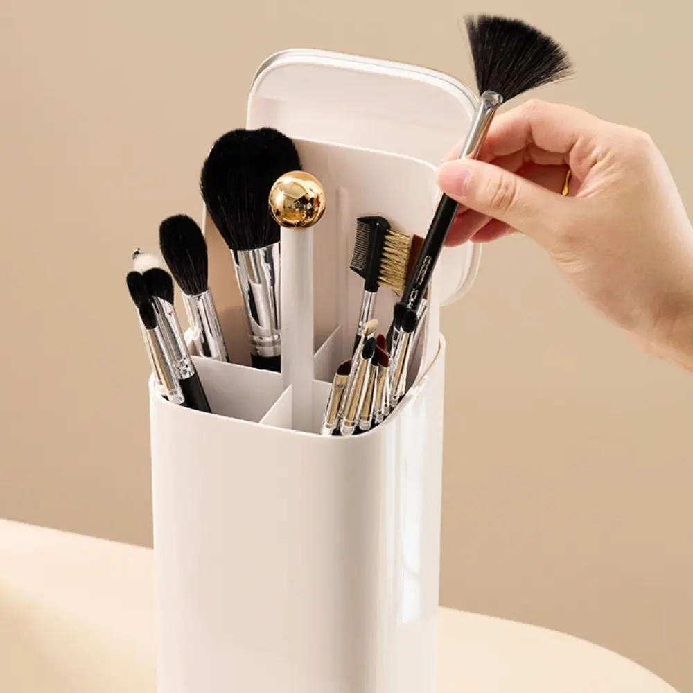 Automatic Lifting Makeup Brushes Holder Large Capacity Dustproof Desktop Makeup Tools Holder Waterproof with Lid