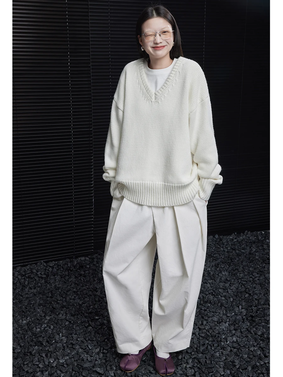 

Women's Moment V-ne Wool Sweater in Oaeal Loose Lazy Sle Autumn Winter New Faion Street Sle Long Sve Regular Fit