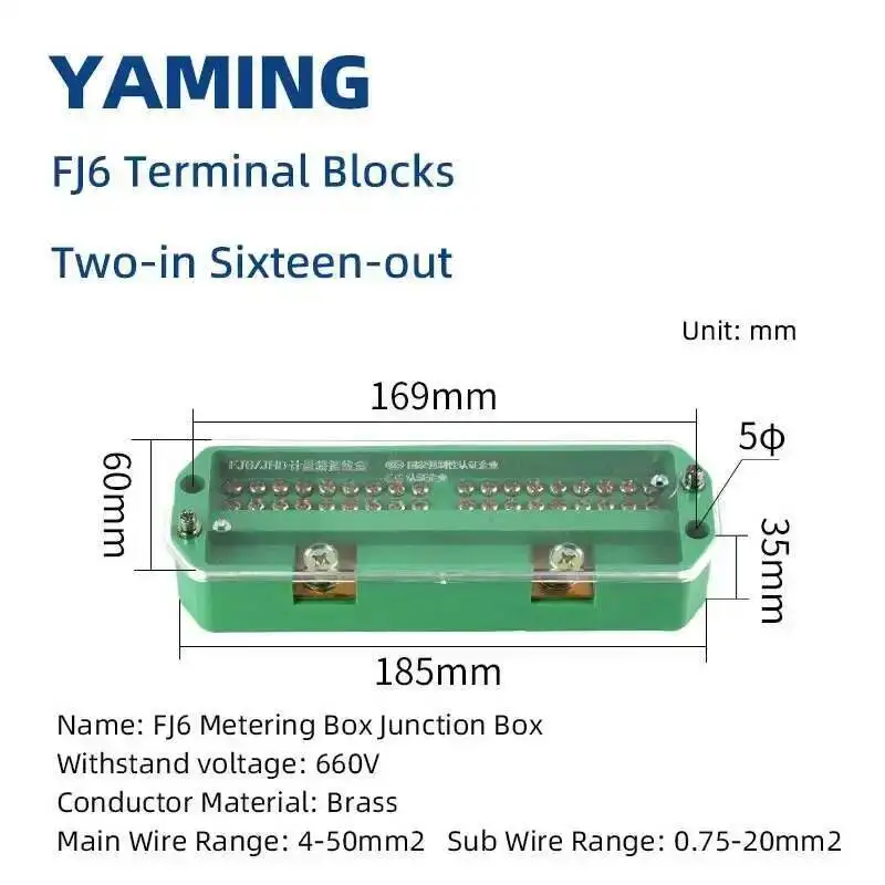 Bornier série FJ6, boîte de jonction de fil à deux entrées et plus sorties, câblage haute puissance, conducteur en laiton 660V