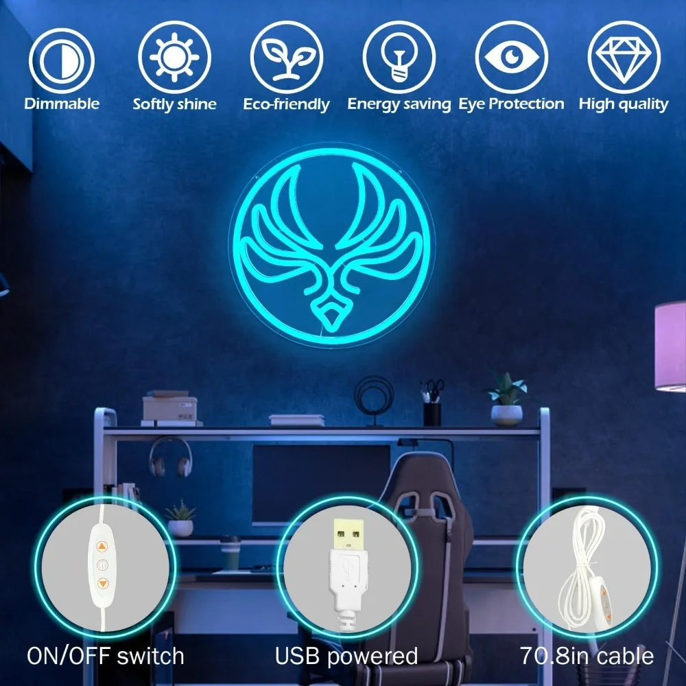 Game Neon Sign Dimmable Vision Neon Signs for Wall Decor Anemo Led Sign Anime Neon Lights for Game Room Man Cave Decoration