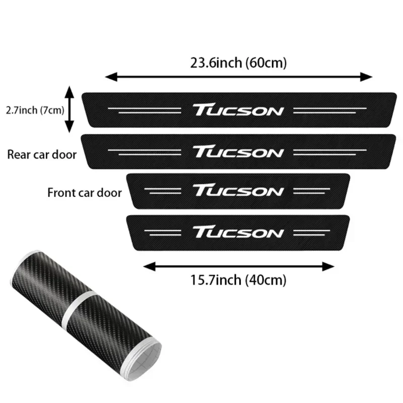 4PCS for Hyundai Tucson Logo Elantra Veloster Kona Carbon Fiber Car Door Sill Protector Scuff Plate Threshold Waterproof Sticker - view 3