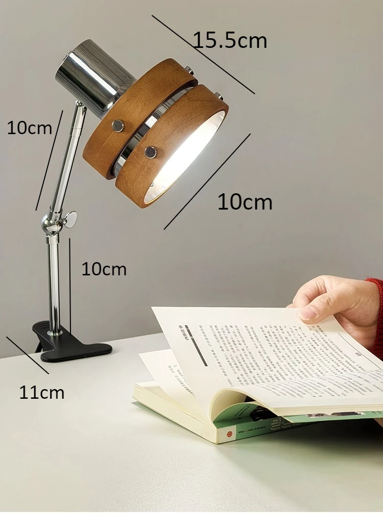 Swing Arm Clip Wall Lamp, Retro Japanese Solid Wood Sconce with Plug Cable, LED Reading Light for Bookshelf Bedside Office Table