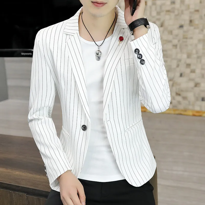 カジュアルストライプメンズスーツジャケットナイトクラブファッショナブルスリムフィット韓国スタイル秋新作多用途エレガントシングルウエストコート