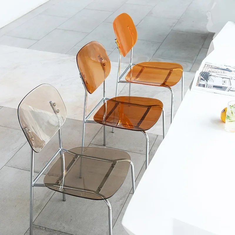 Transparent dining chair, home, backrest, modern, simple, acrylic, makeup, milk tea, negotiation chair