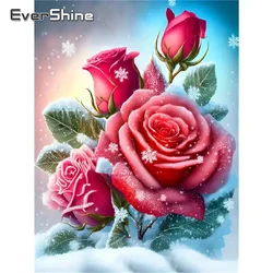Evershine New Arrival Diamond Painting Red Rose Flower Needlework Diamond Embroidery Winter Mosaic Child Gift