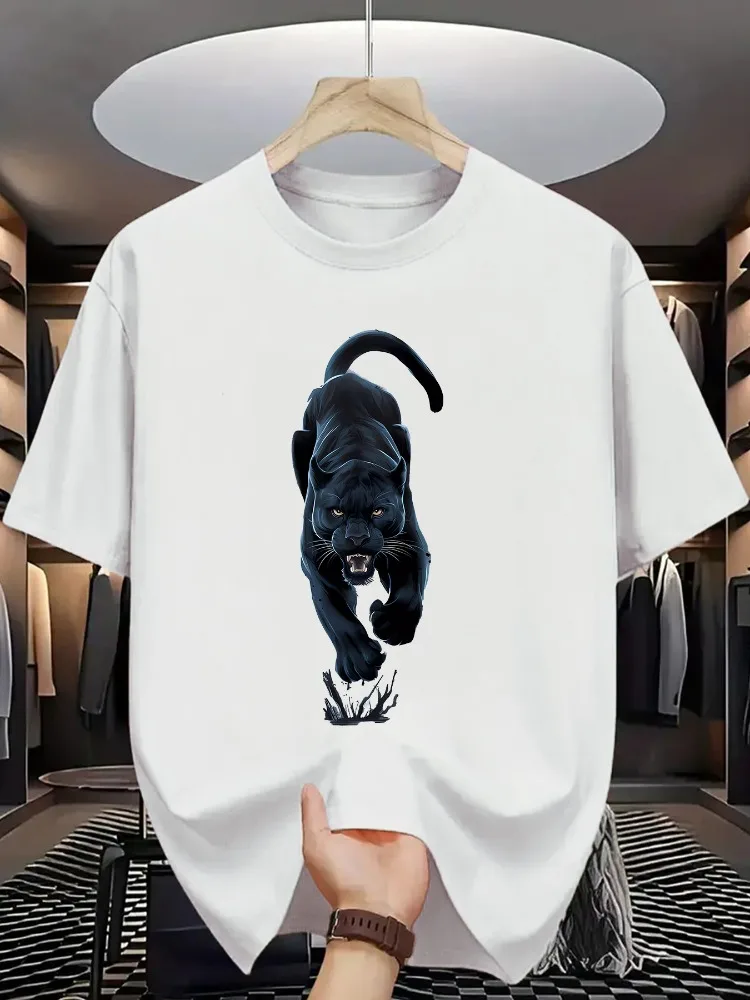 Mens Round Neck T Shirt Fierce Black Panther Animal Graphic Print Soft Cotton Short Sleeve Hip Hop Urban Street Daily Casual Top