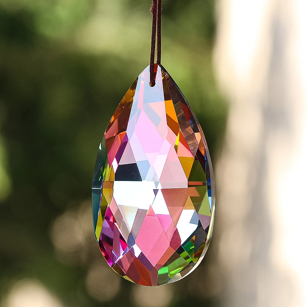 75mm Iridescent Drop Crystal Suncatcher Hanging Rainbow Prism Pendant Faceted Light Catcher Chandelier Parts Window Garden Decor