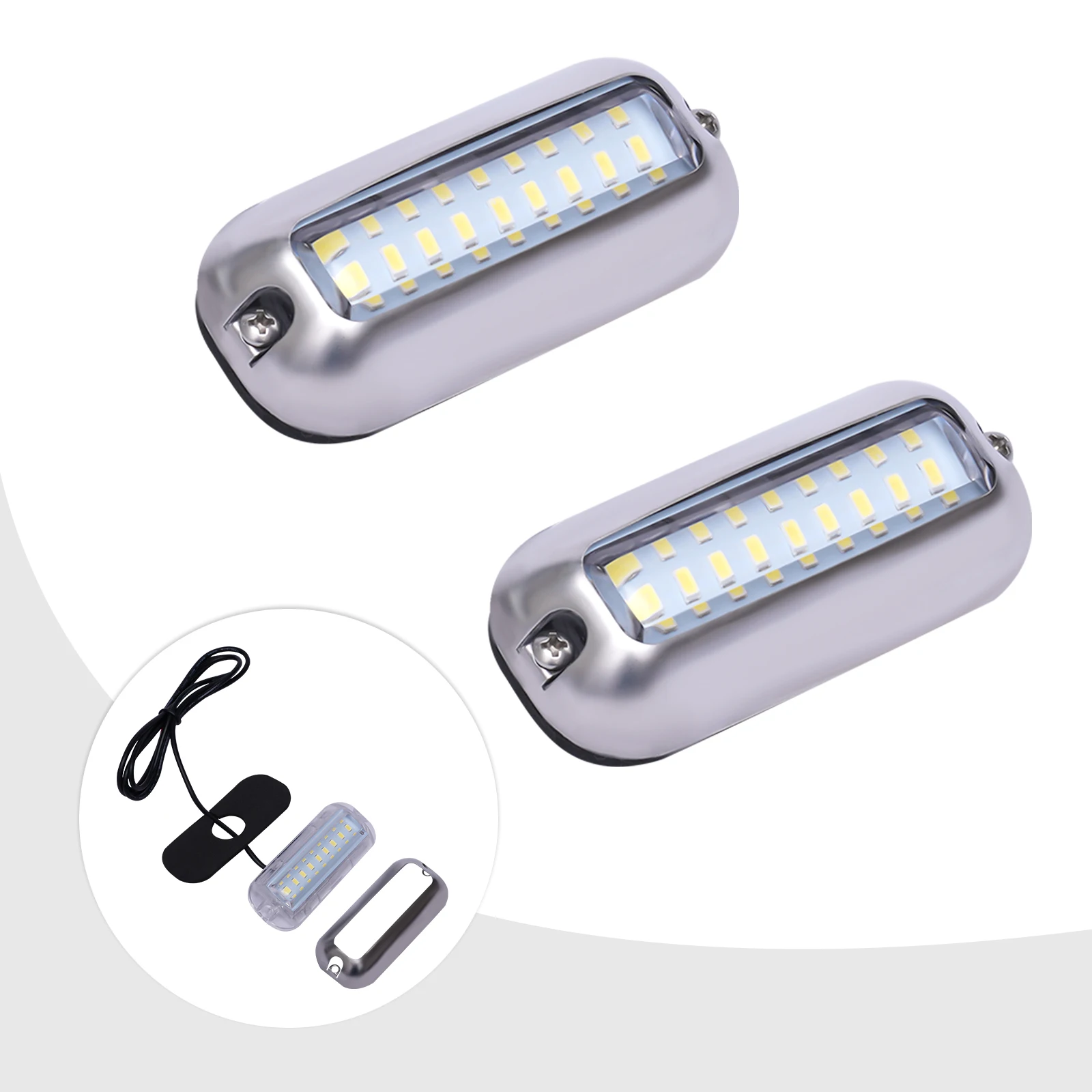 Impermeável branco Transom LED Light, Par de luzes subaquáticas marinhas, Conjunto de 2 Mini 27