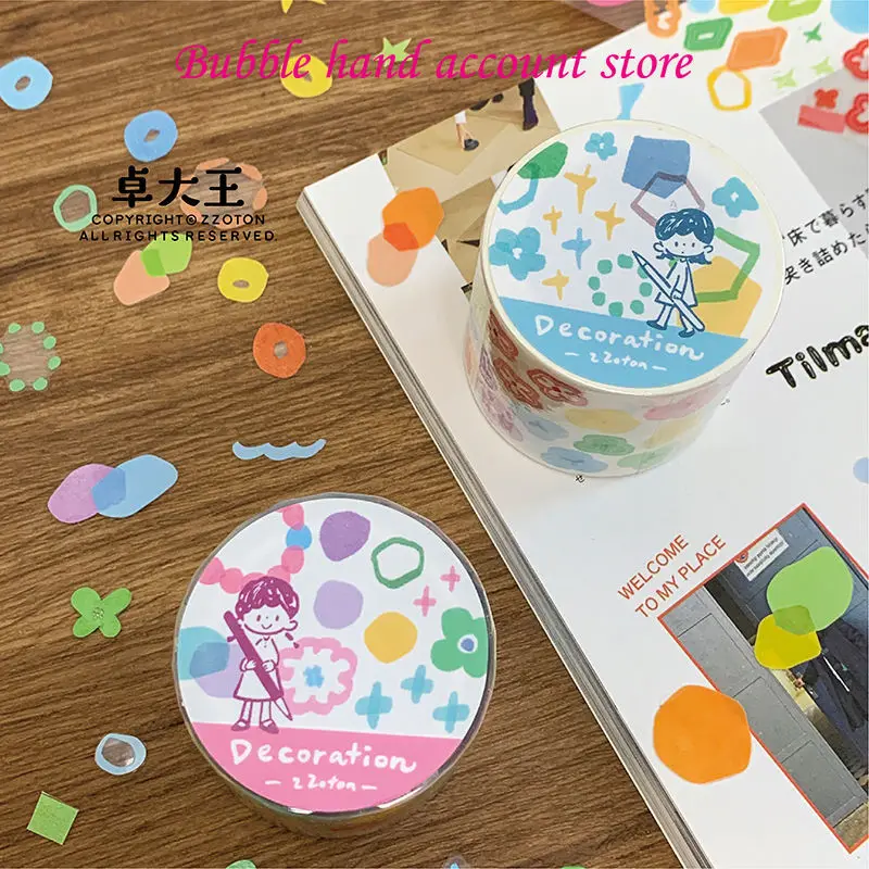 

Zhuo King Shattered Roll Children's Stickers Cartoon Cute Material Hand Tent Tape Basic Color Block Decorative Stickers Roll