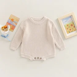 Suéter de punto para bebé, ropa de invierno para niño y niña, mameluco de gran tamaño, Top de manga larga con cuello redondo cálido