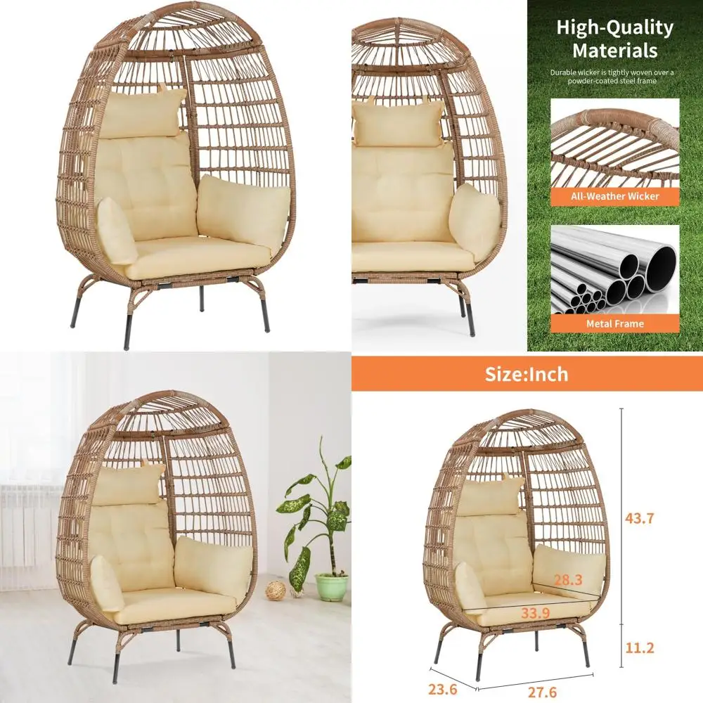 

Oversized All-Weather Wicker Outdoor Chair with 352lbs Capacity and Removable Cushion