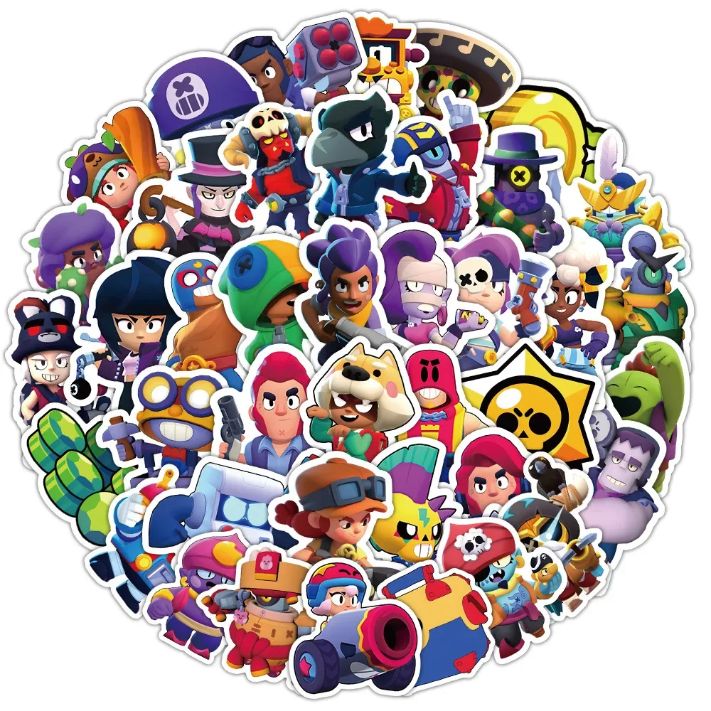 Waterproof Game Cartoon Character Sticker, Brawl Estrelas Decoração, Laptop, Water Cup, Computador, Geladeira, 50pcs