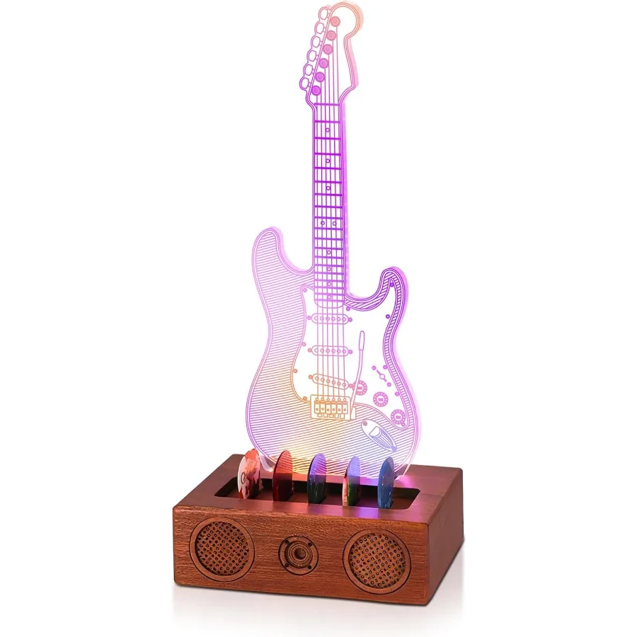 

Light Up Guitar Pick Holder Acrylic Electric Guitar Pick Holder with Audio Styling Wooden Base for Picks Storage and Display Gi