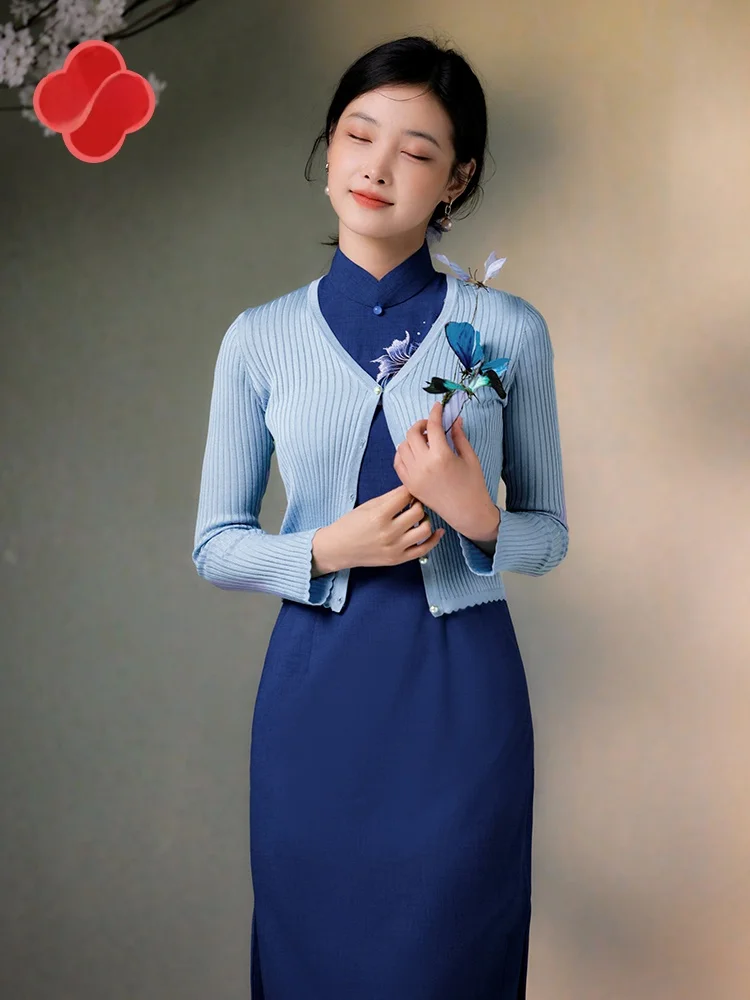 

Новая женская летняя вязаная накидка из ацетатного шелка с V-образным вырезом, на пуговицах, с эффектом охлаждения, рукав 3/4