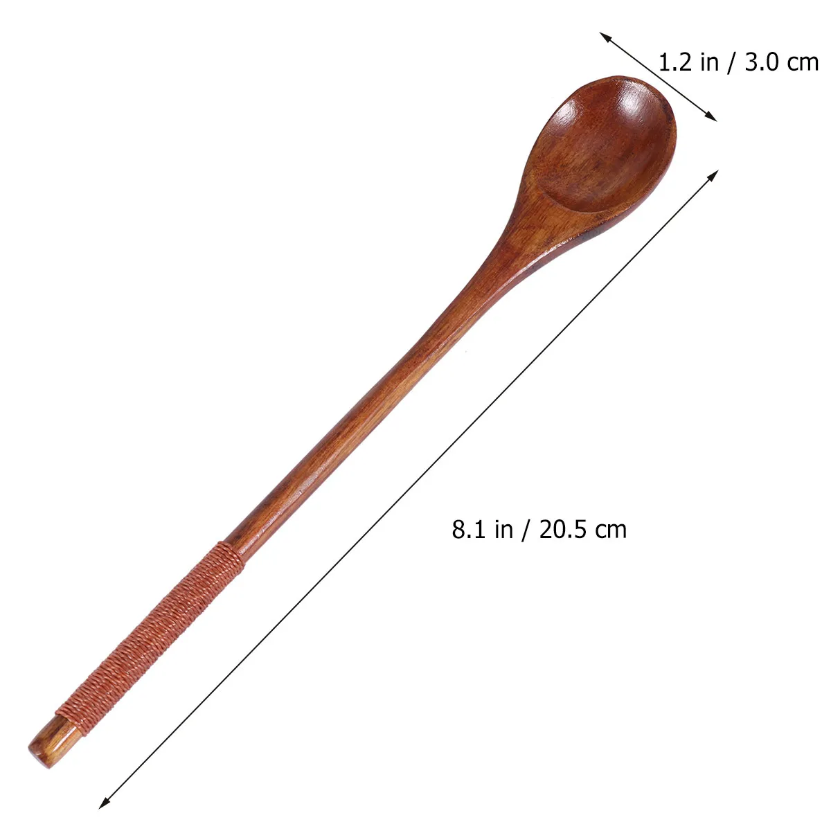 5Pcs Honey Wooden Spoons Long Handle Natural Brown Stirring Spoons Thread Wrapped Hand Comfortable for Dessert Salad Soup Rice