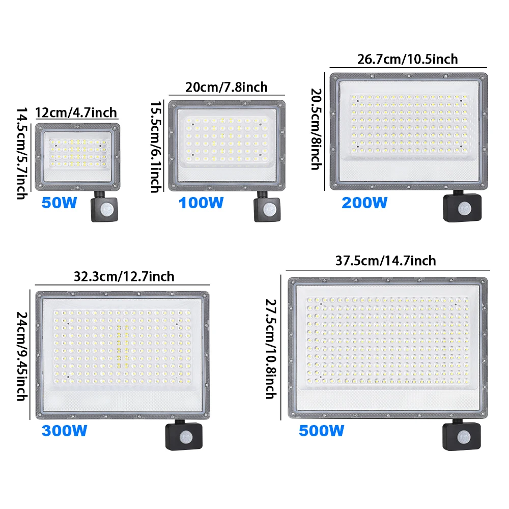 PIR Motion Sensor LED Flood Light Spotlight 220V Outdoor Projector 50W 100W 200W 300W 500W IP66 Waterproof Garden Floodlight