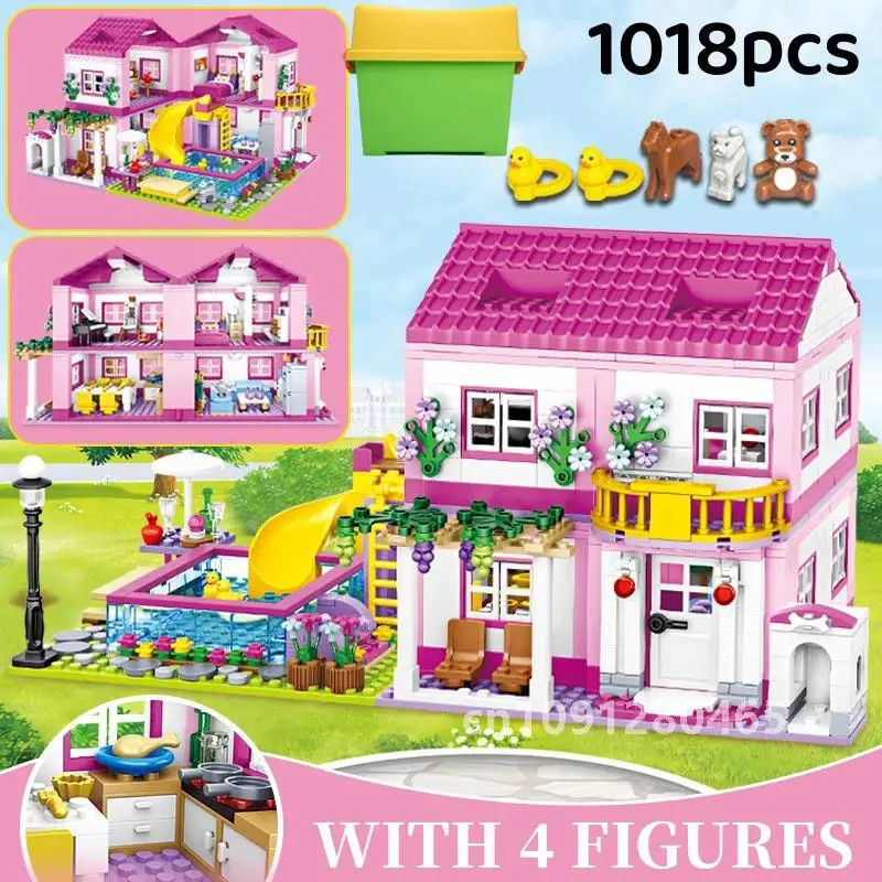 City Street View House Summer Holiday Villa Castle Building Block Girls Series Swimming Pool Bricks DIY Assembled Toys Kids Gift